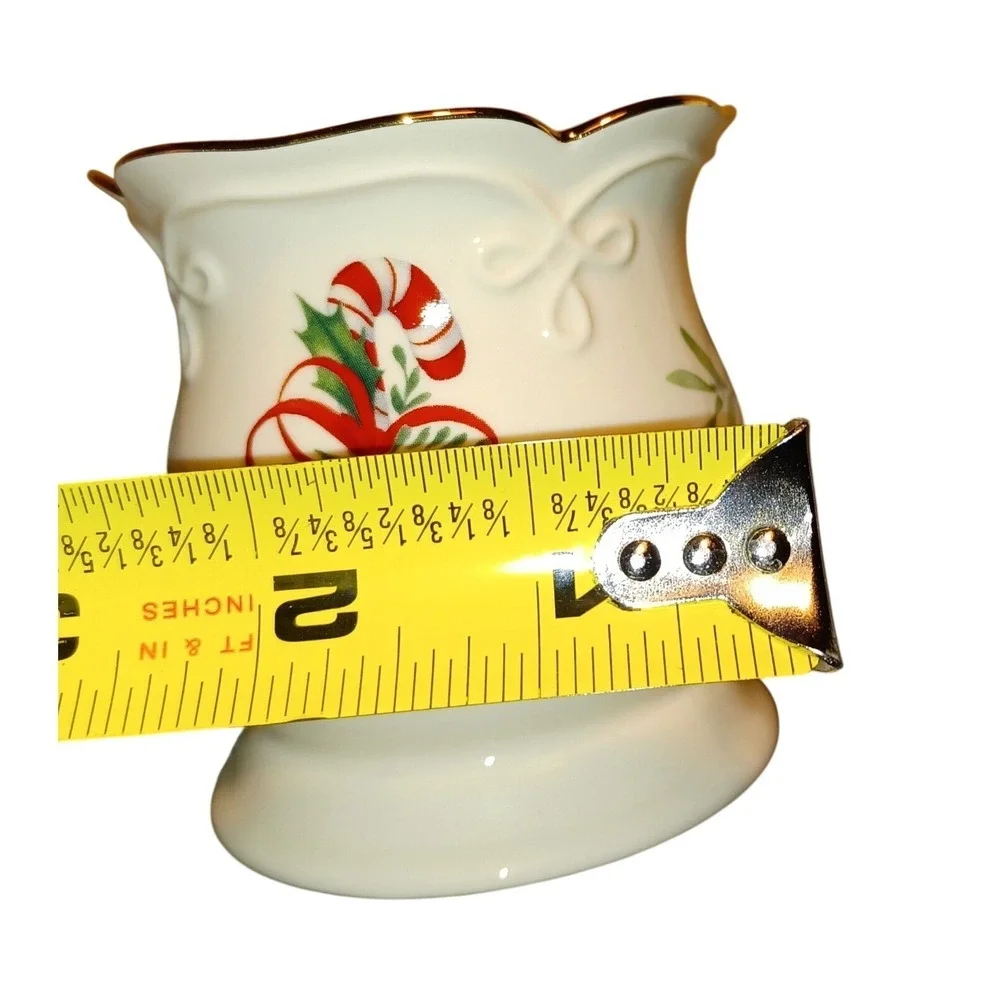 Lenox Holiday Candy Cane Votive Candle Holder Set 3 Ivory‎ Gold Trim Fine China